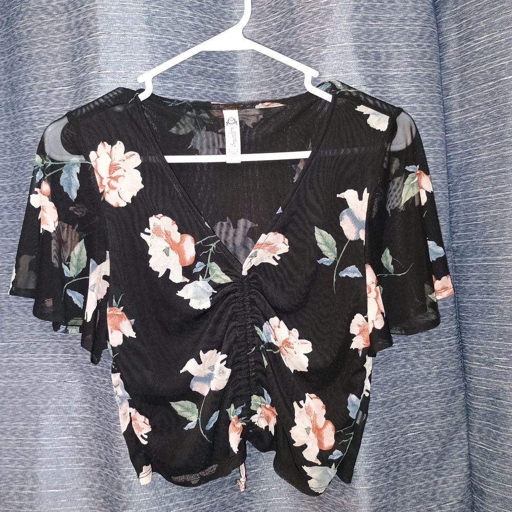 American Rag Black Floral Sheer Blouse